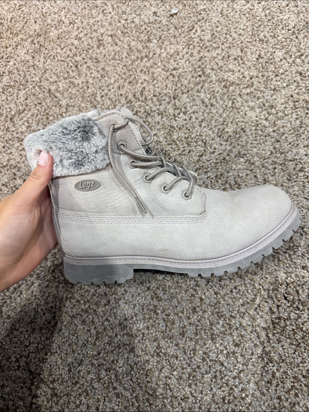 Lugz Women's Fur-Lined Lace-Up Ankle Boots in Light Gray